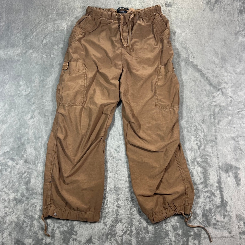 Aeropostale Baggy Cargo Parachute Pants Womens X-Small Brown Cotton Nylon Solid